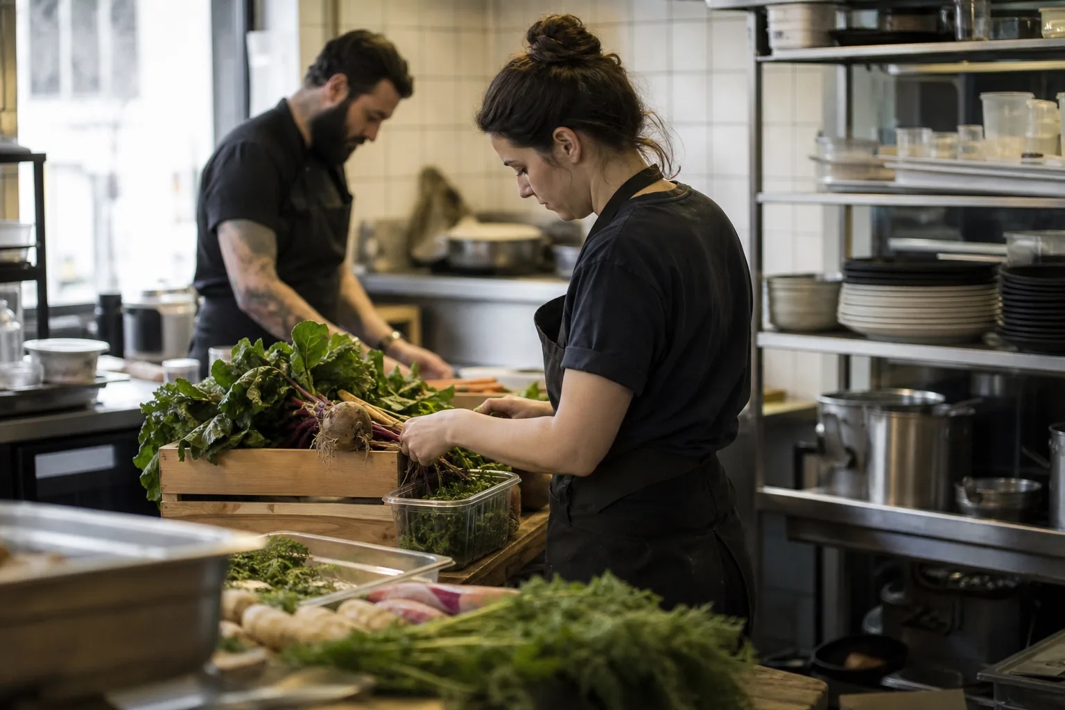 Werk in een Nederlandse horecakeuken. Beeld bij het artikel: Wat moet je de avond voor een marktdag allemaal klaarzetten en nalopen?